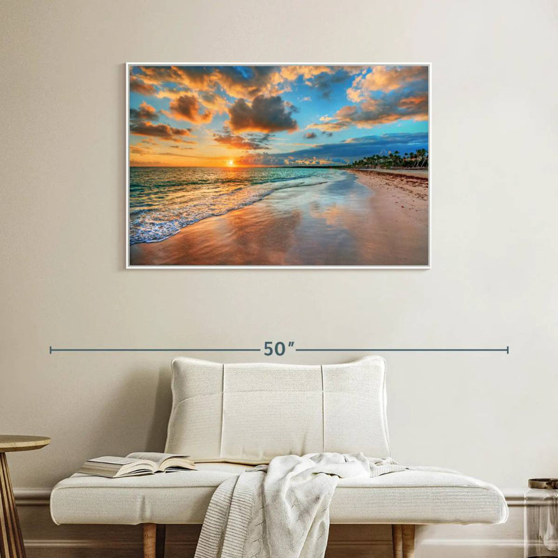 Coucher de soleil paisible à Ayotte, Cadre flottant blanc, 40 po x 27 po