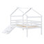 Lit simple mezzanine bas avec glissade, échelle, garde-corps de sécurité, structure de toit de maison, blanc