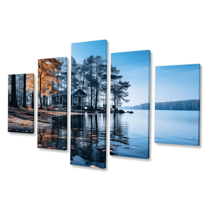 Lake Blue Lakeside Whispers - Décoration murale paysages - 5 panneaux