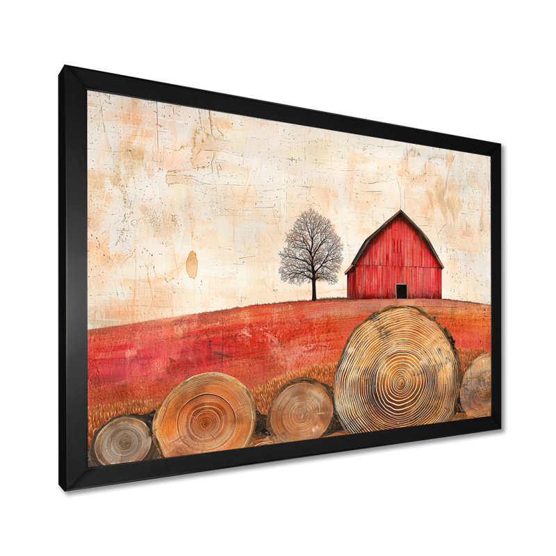 «Autumn Farm On A Wooden Slide Landscape I - Barn Art», Cadre simple, Noir, H 12 po x l 20 po