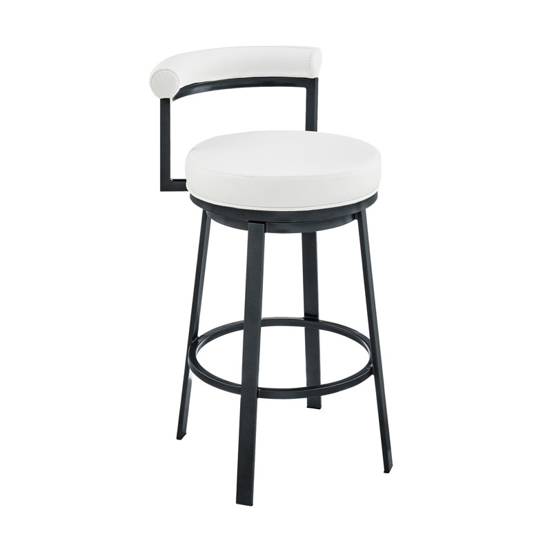 Charleta Swivel Upholstered Counter Stool, Counter Stool (26" Seat Height), White Seat/ Black Frame