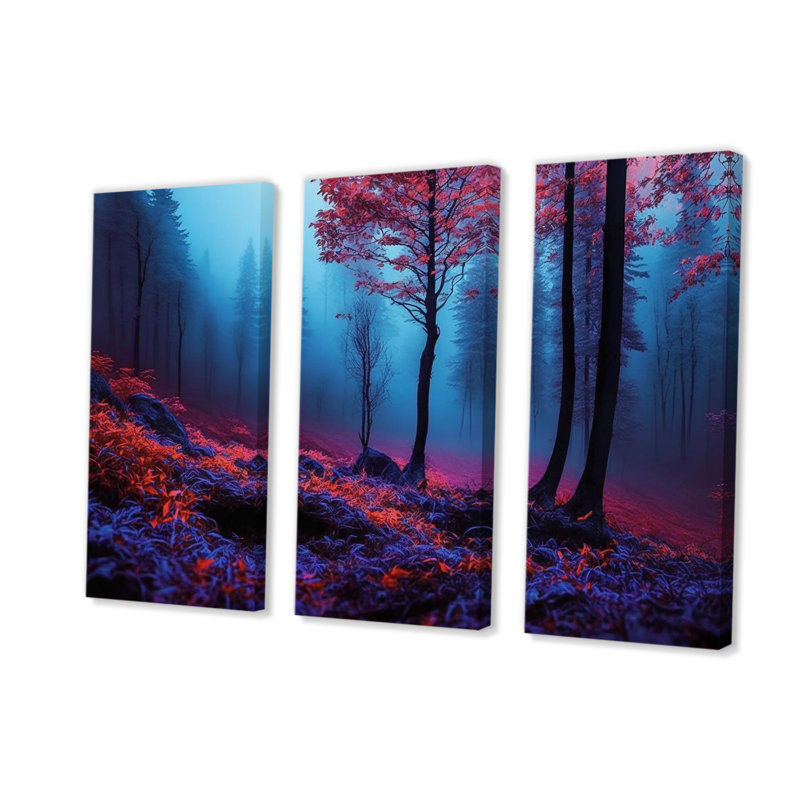 Coucher de soleil sur les arbres brumeux, forêt d'automne III, ensemble d'art mural sur toile, H 40 po x l 60 po x P 1 po