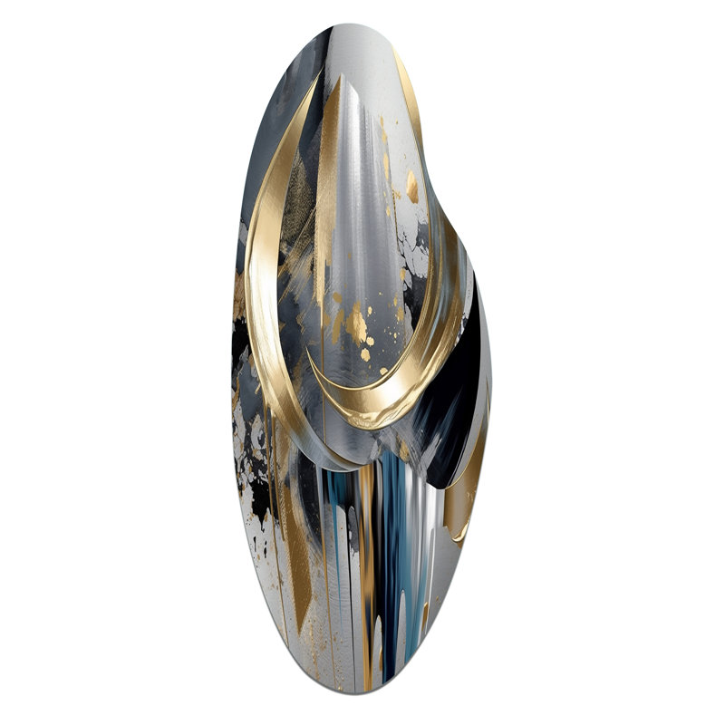 Abstract Shapes And Lines I - Abstract Marble Curved Shape Assymterical Metal Wall Art, 38" H x 15" W x 1" D