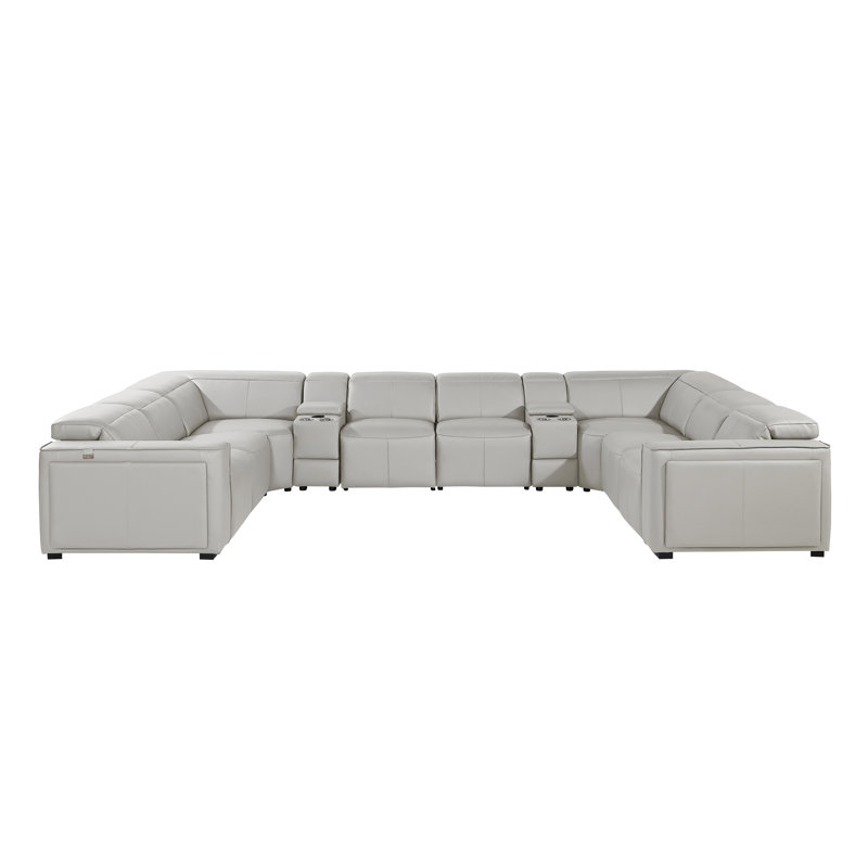 Top Grain Italian Leather 10-Piece U-Shaped Modular Power Reclining Sectional With 4 Power Recliners & Power Headrests