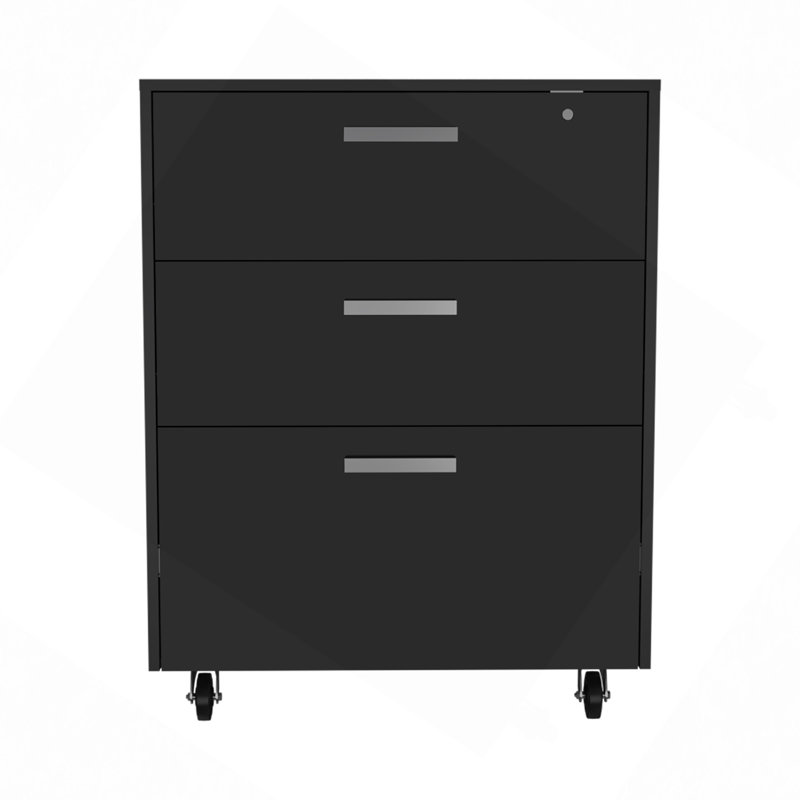 Commode rectangulaire à 3 tiroirs avec roulette en wengé noir