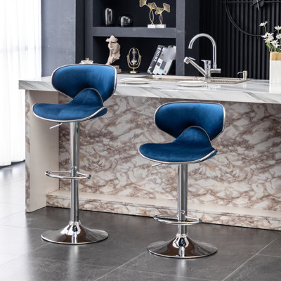 Yellow Velvet Upholstered Adjustable Swivel , 2 - Base With 360 Function And Footrest Air-Lift Seat Height Soft Foam 17.9"W X 21.6"D 31.73"-41"H , 2