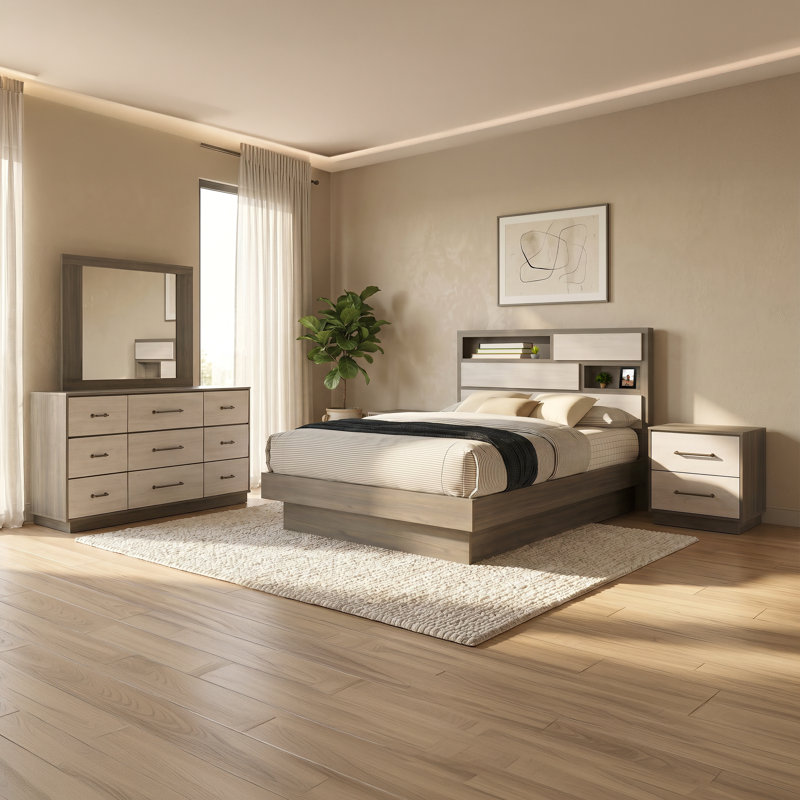 Ensemble de chambre à coucher 4 pièces Helvey, Grand