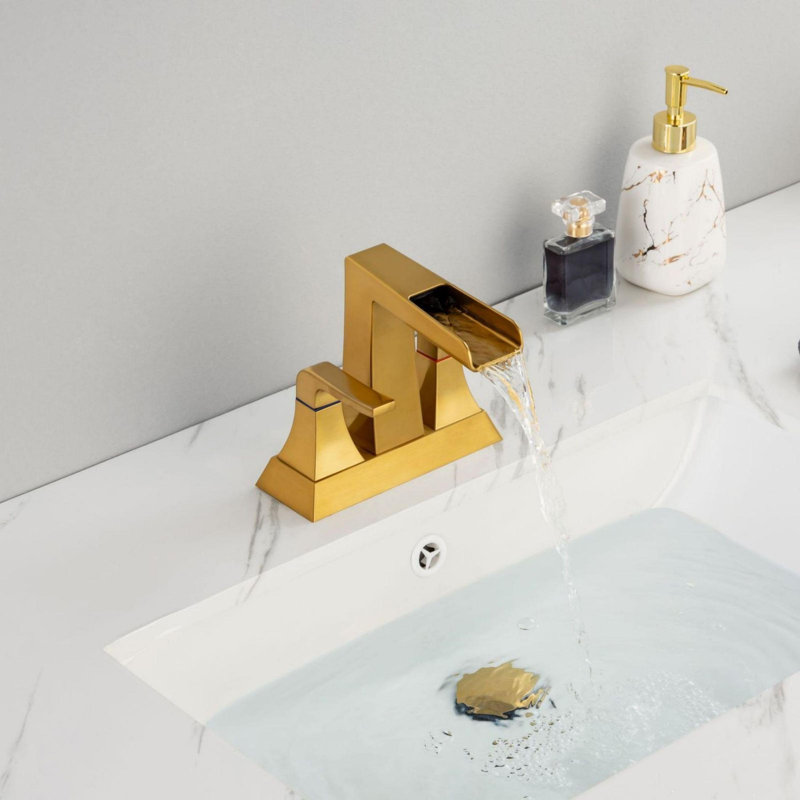 Robinet de salle de bain à large entraxe avec bonde, Or
