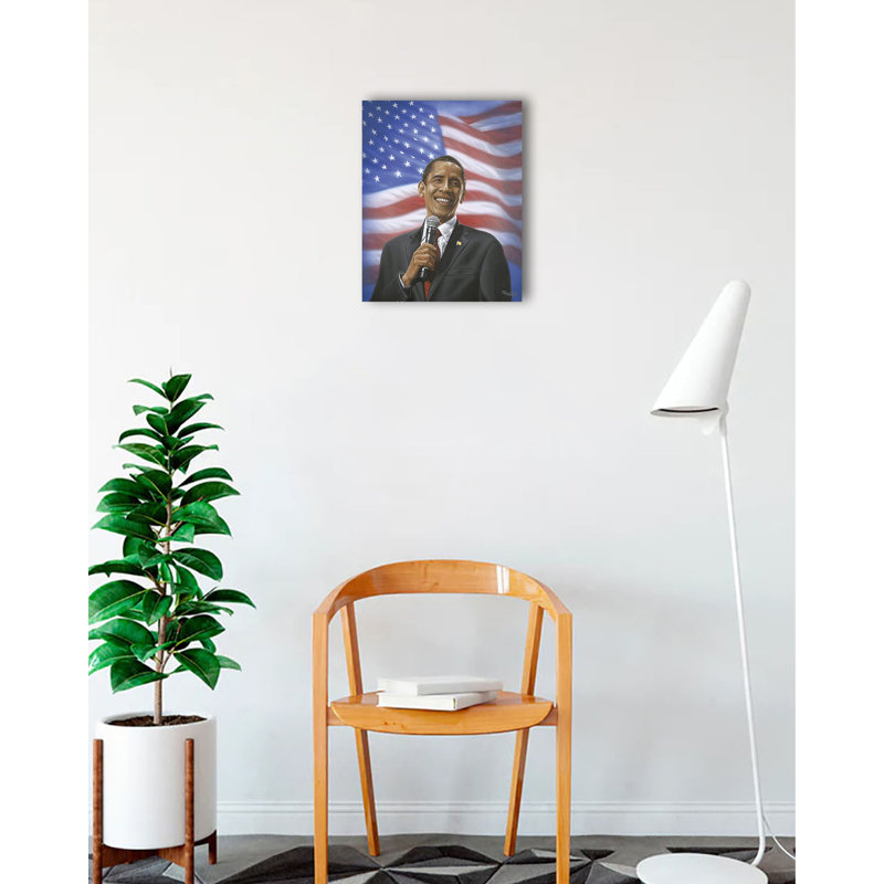 Reproduction de peinture à l'huile sur toile tendue «Barack Obama Giving a Sp Discard», H 16 po x l 12 po