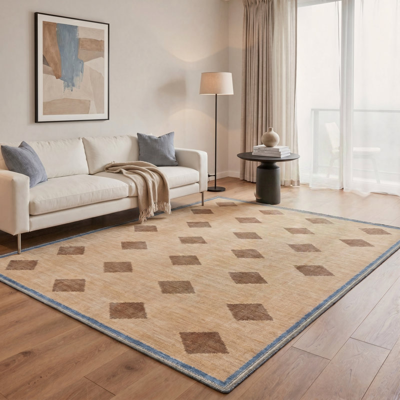Diamondia Geometric Machine Washable Beige / Brown Indoor Area Rug with Non-Slip Backing, Rectangle 6' x 9'