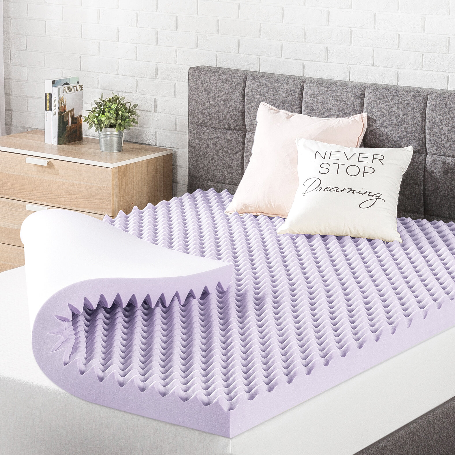 LUCID 2 Inch 5 Zone Lavender Memory Foam Mattress Topper – Calming