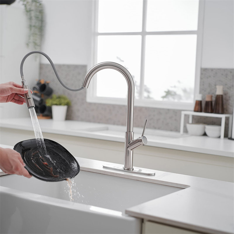 Single Hole Kitchen Faucet With Pull Out Sprayer Single Handle Kitchen Sink Faucets High Arc Brass Kitchen Basin Taps With Deck Plate