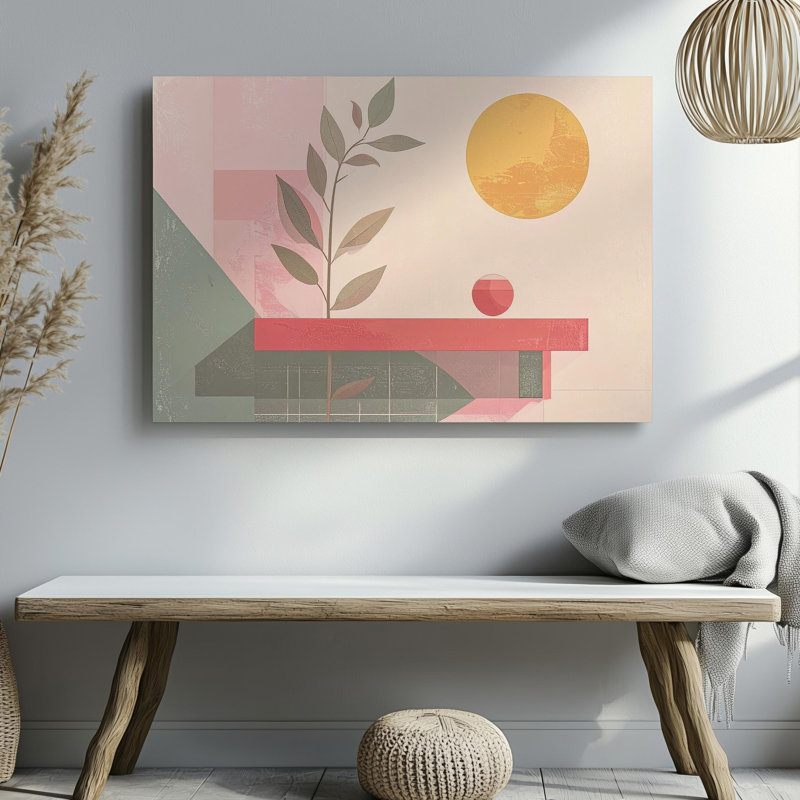 Art moderne minimaliste botanique dans des tons chauds, toile moderne prête à accrocher, H 9 po x l 12 po