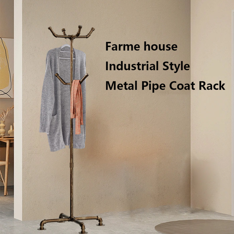 Farme House Industrial Style Metal Pipe Coat Rack, Gold