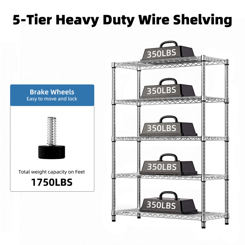 Heavy-Duty 5-Tier Steel Storage Shelving Unit with Adjustable Shelves, 1750 LB Capacity for Home, Garage & Office