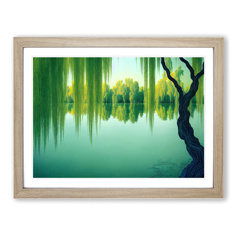 Ethereal Weeping Willow Trees - Framed Print, 46cm H x 64cm W x 2cm D, Oak