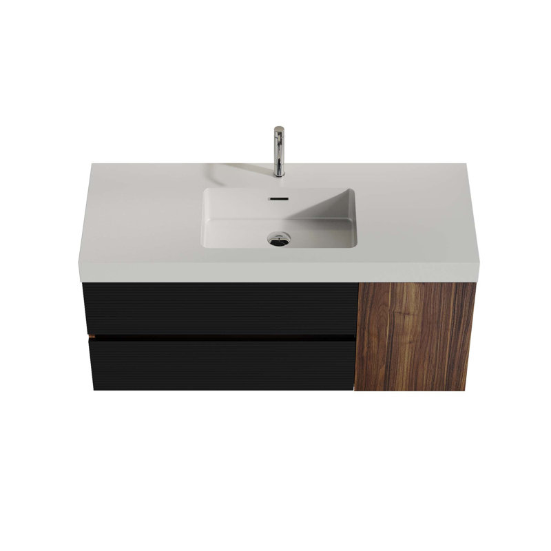 Meuble-lavabo mural moderne avec rangement à fermeture silencieuse et lavabo intégré