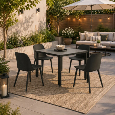 Ensemble de 4 chaises de jardin – Chaises de patio vert d'eau de 84 cm (33 po), résine résistante aux intempéries, assise incurvée, usage intérieur/extérieur