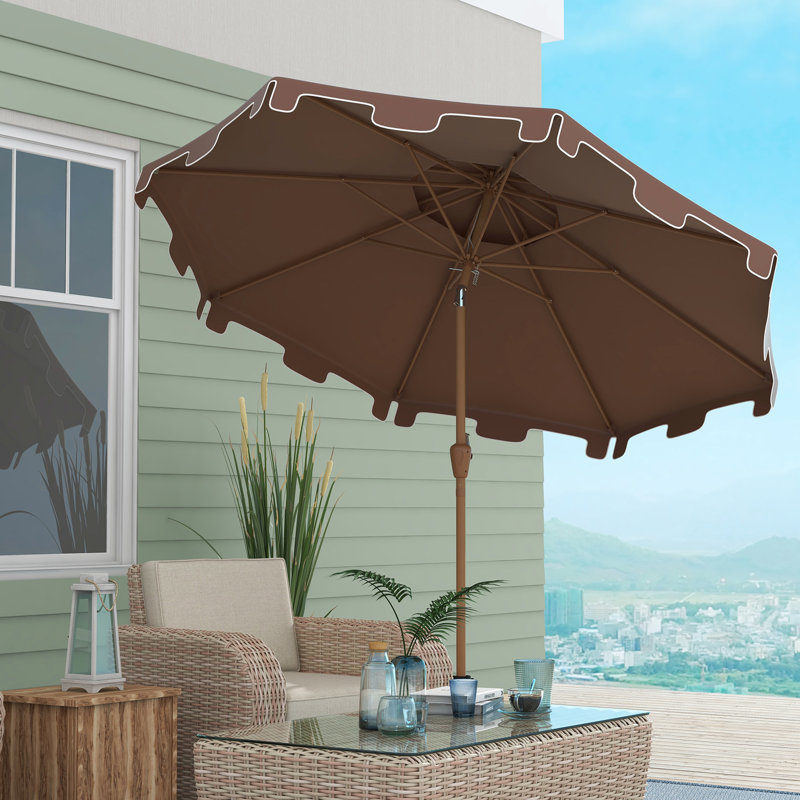 Parasol de patio 9 'avec mécanisme d'inclinaison et de manivelle - Double sommet à volants à l'extérieur
