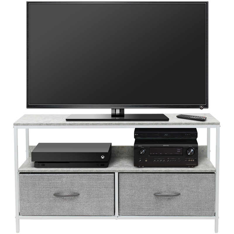 Sorbus 2 Drawers TV Stand Dresser with Steel Frame, Wood Top, & Fabric Bins, Gray
