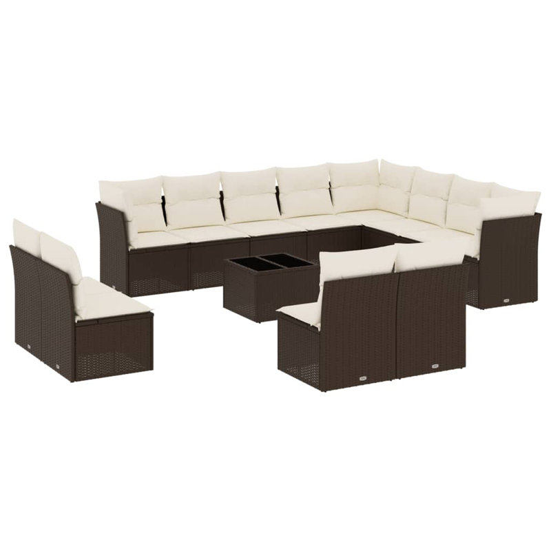 Ensemble de canapé de jardin en rotin de poly, Sans objet, Brun