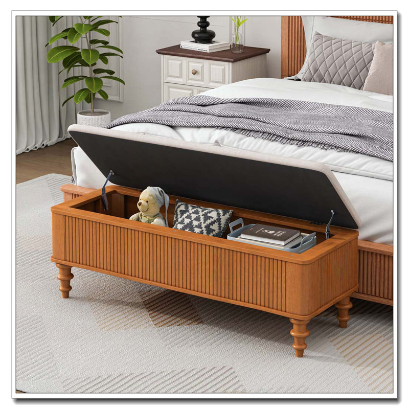 Banc de rangement avec repose-pieds 50,8 pouces, Naturel
