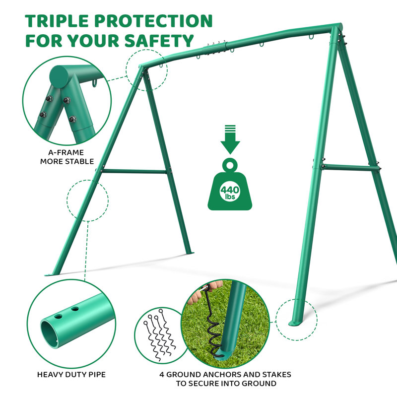 Green Heavy Duty Metal Swing Stand Frame with Ground Stakes