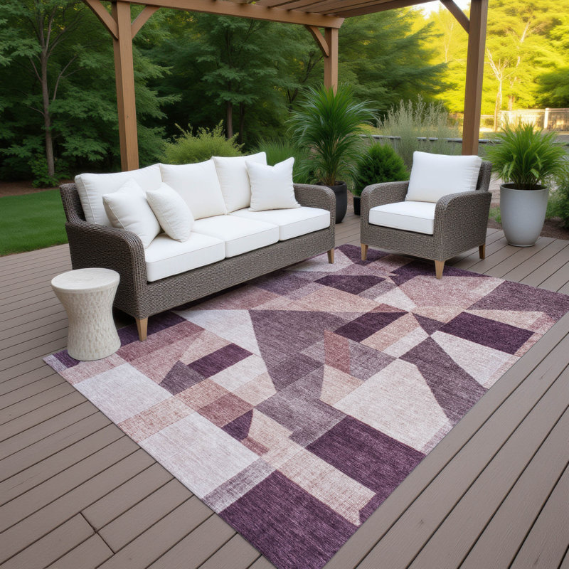 Machine Washable Indoor/Outdoor Wagenen ACN2365 Geometric Rug, Rectangle 10' x 14'