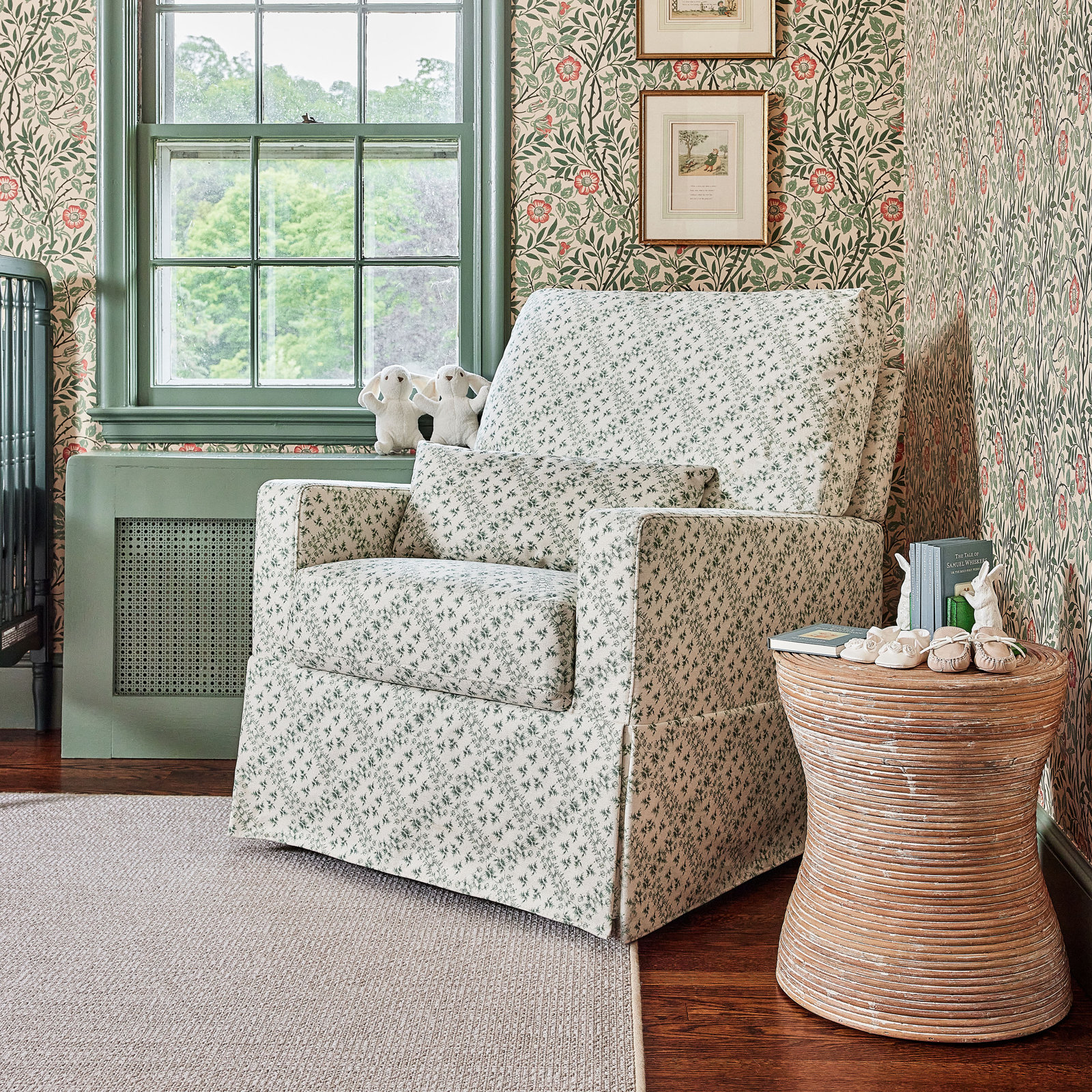 Crawford Upholstered Swivel Glider, Green