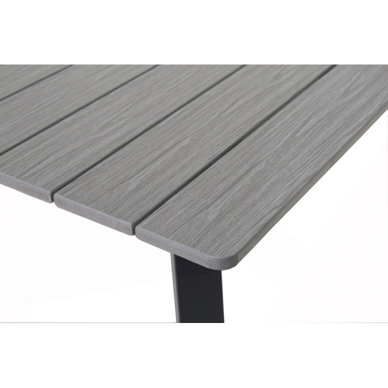 Table de salle à manger carrée de patio avec trou pour parasol, plateau de table en composite de bois-plastique robuste en fer, table intérieure d'extérieur toutes saisons pour jardin, balcon, cour
