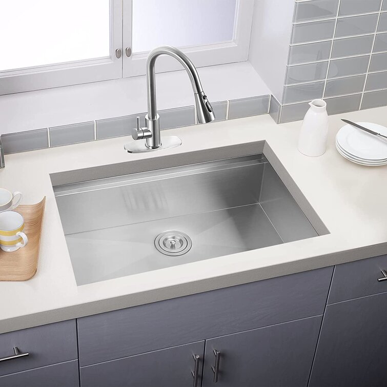 ALWEN 30X19 inch Workstation Ledge kitchen Sink Undermount Kitchen Sink 304 Stainless Steel Single Bowl - 2