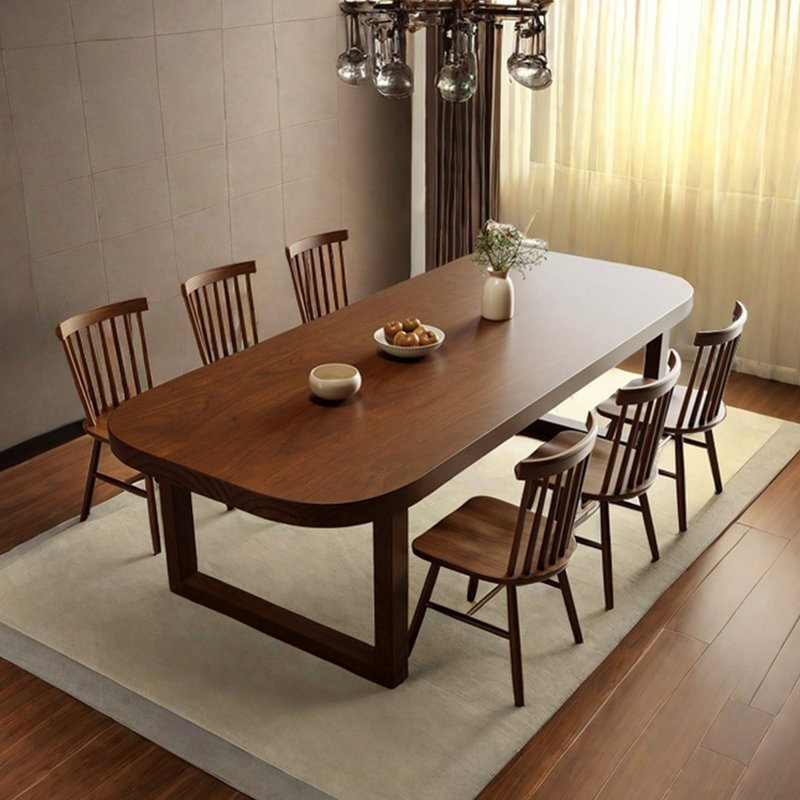 Solid wood round corner dining table rectangular, 29.53"H x 78.74"L x 31.5"W