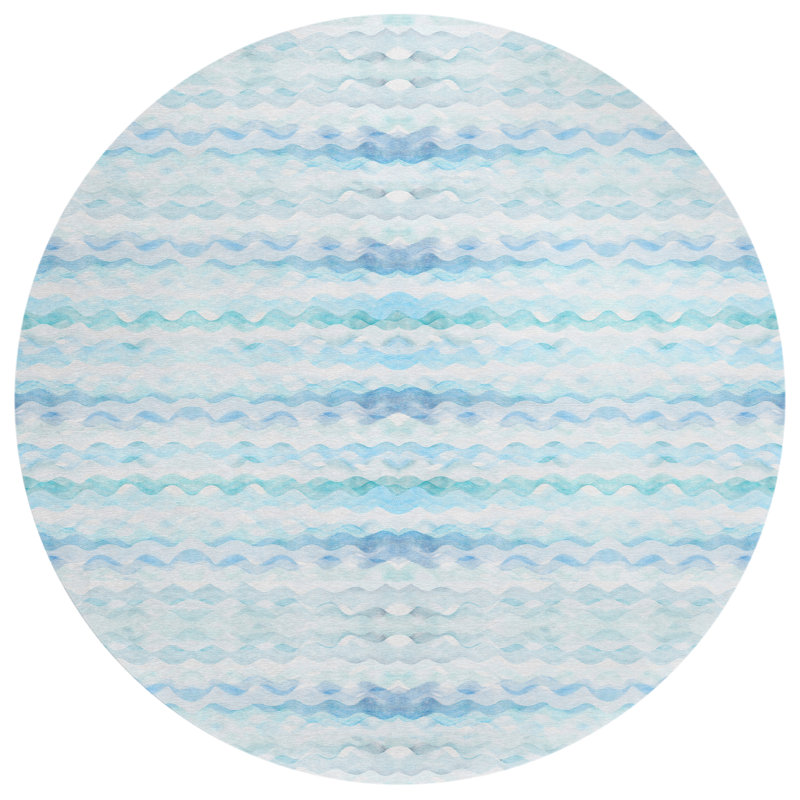 Tapis bleu intérieur / extérieur en polyester tissé à la machine Upminster, Rond 8 pi
