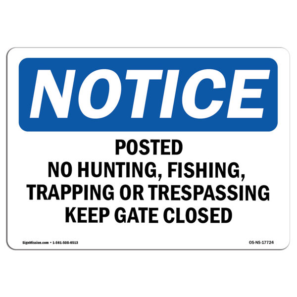 SignMission Posted No Hunting Fishing Trapping or Sign