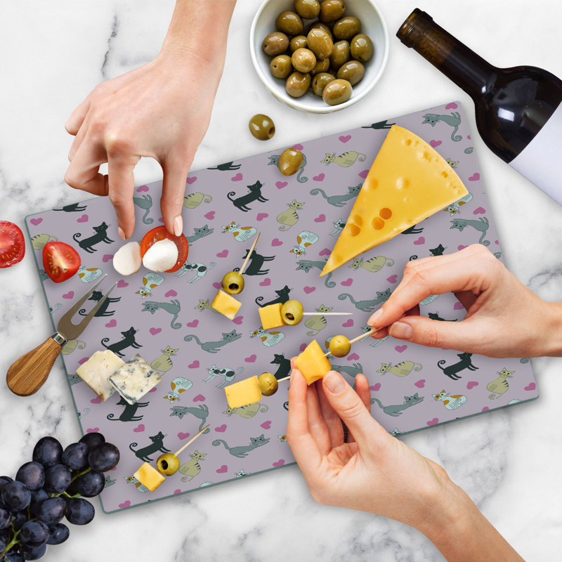 Ambesonne Kitty Cutting Board Large Colorful Different Cats Multicolor