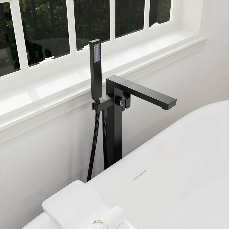 Robinet de baignoire à fixation au plancher à poignée simple - noir mat