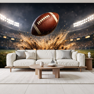 Papier peint adhésif à peler et coller dynamique, football américain, stade, lumières, explosion de saleté, peintures murales, 69 po x l 96 po, amovible, papier mural en PVC, décoration murale auto-adhésive pour chambre à coucher, bureau à domicile