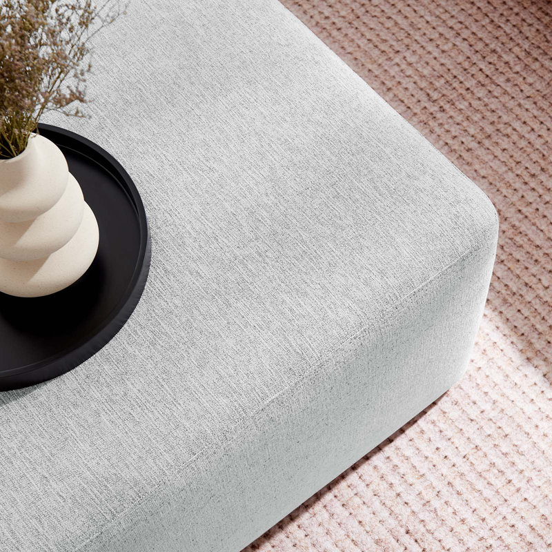 Modway Callum Upholstered Ottoman, Heathered Weave Light Gray Fabric