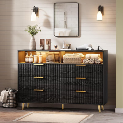 Commode 6 tiroirs cannelée pour chambre à coucher