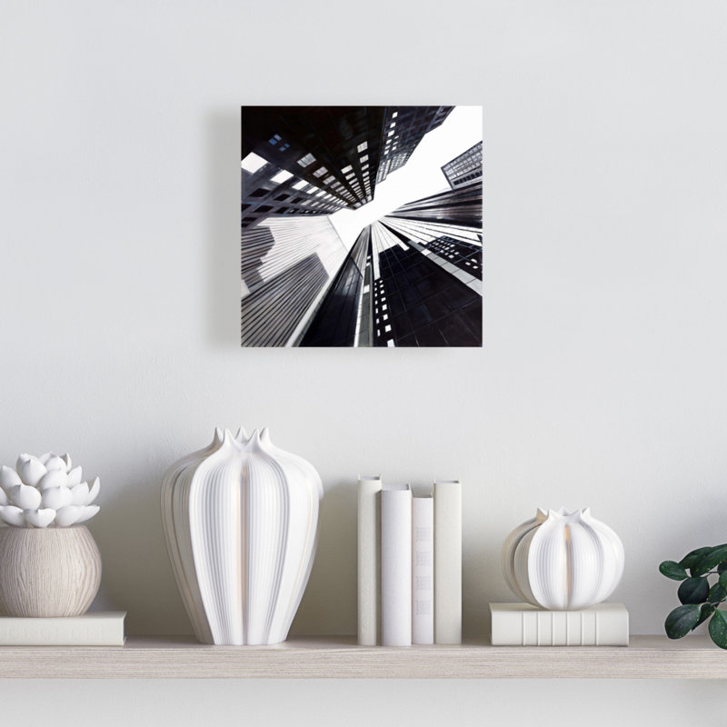 "Low-angle City View Canvas | White Contemporary Bedroom Decor"