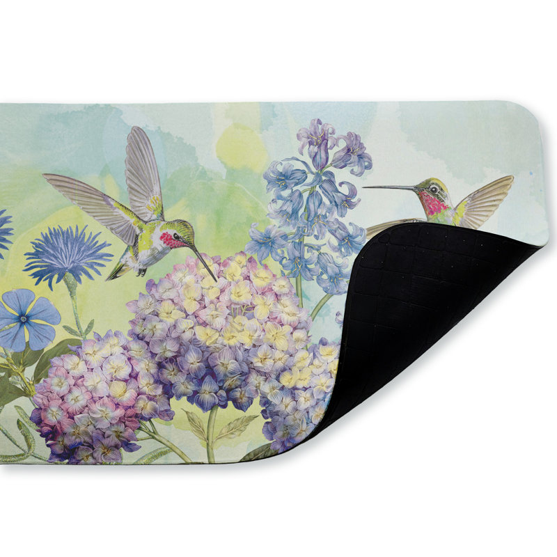 Tapis de cuisine ergonomique anti-dérapant Hummingbirds and Hydrangeas, 18 po x 30 po