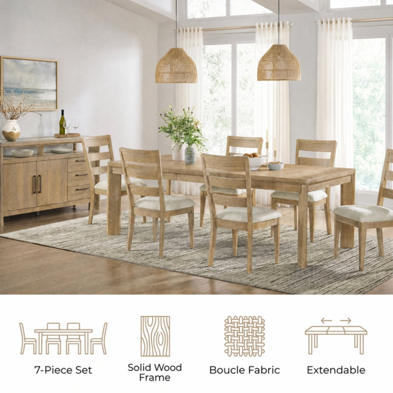 Ashal 6 Person Solid Wood Dining Set With Server