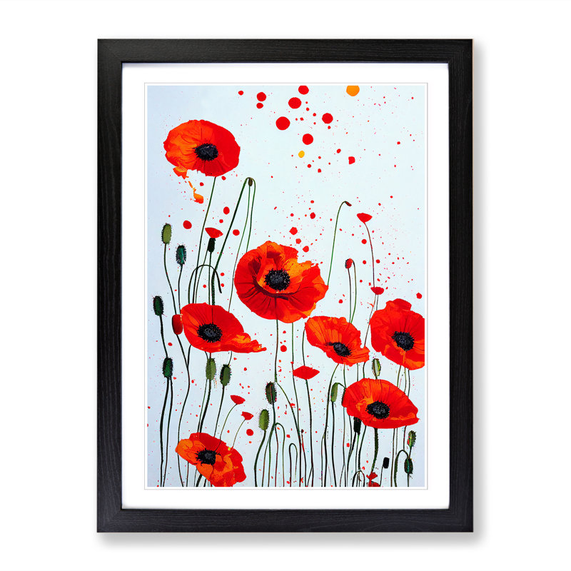 Poppy Flower Splatter Vol.1 - Single Picture Frame Painting, 64cm H x 46cm W x 2cm D, Walnut