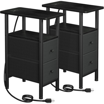 Nightstand with Charging Station, End Tables Living Room Set of 2, Skinny Side Table