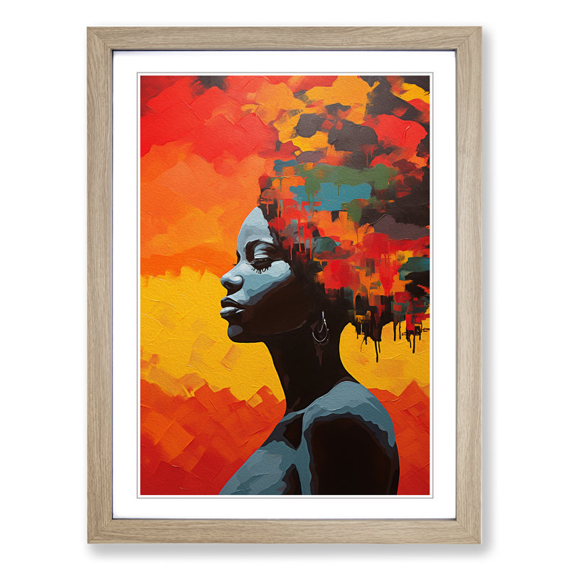 XYZ-FRM-V1223-1764 African Woman Colour Field - Single Picture Frame Print on Wood, 64cm H x 46cm W x 2cm D, Oak