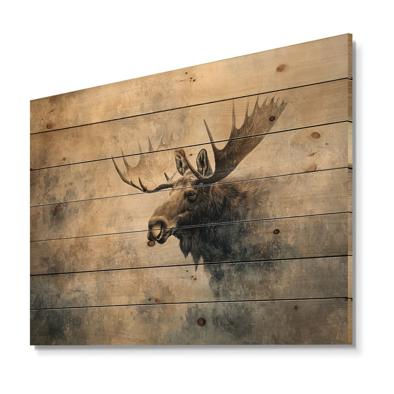 Orignal dans la brume du Canada II - Art mural en bois orignal - sur bois de pin naturel, H 10 po x l 20 po x P 0,78 po