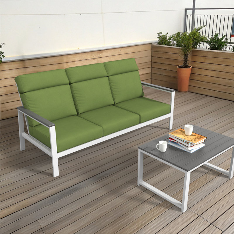 Townsend Metal Outdoor Sofa With Sunbrella Cushion, Solid Color, Spectrum Cilantro