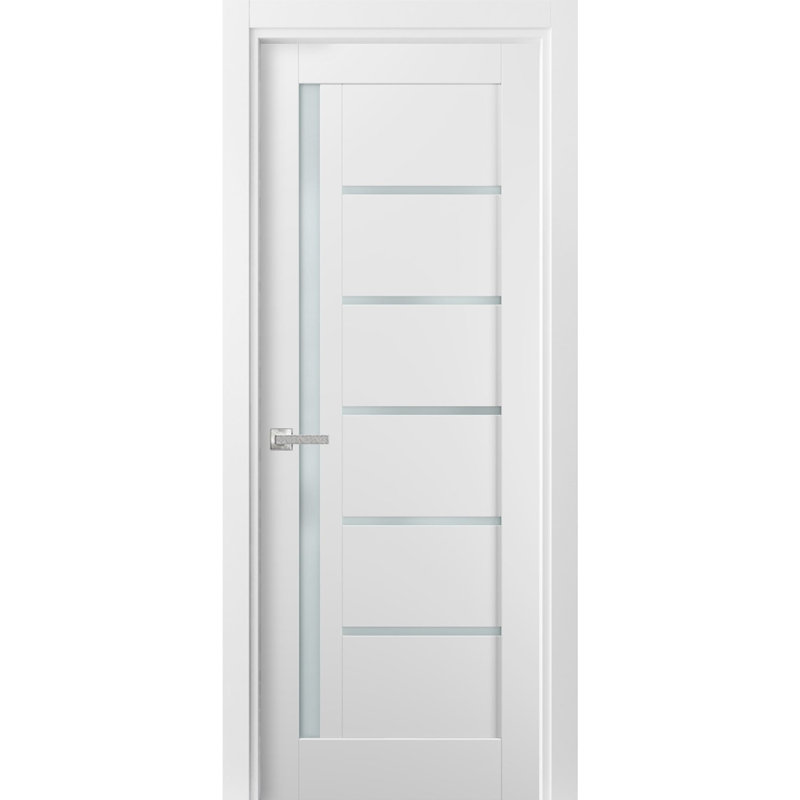 Porte blanche standard en verre givré Quadro avec trousse de quincaillerie d'installation, 28 po x 80 po