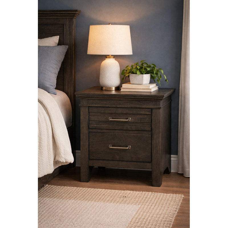 Drummond 24" W 2-Drawer Transitional Nightstand , Gray