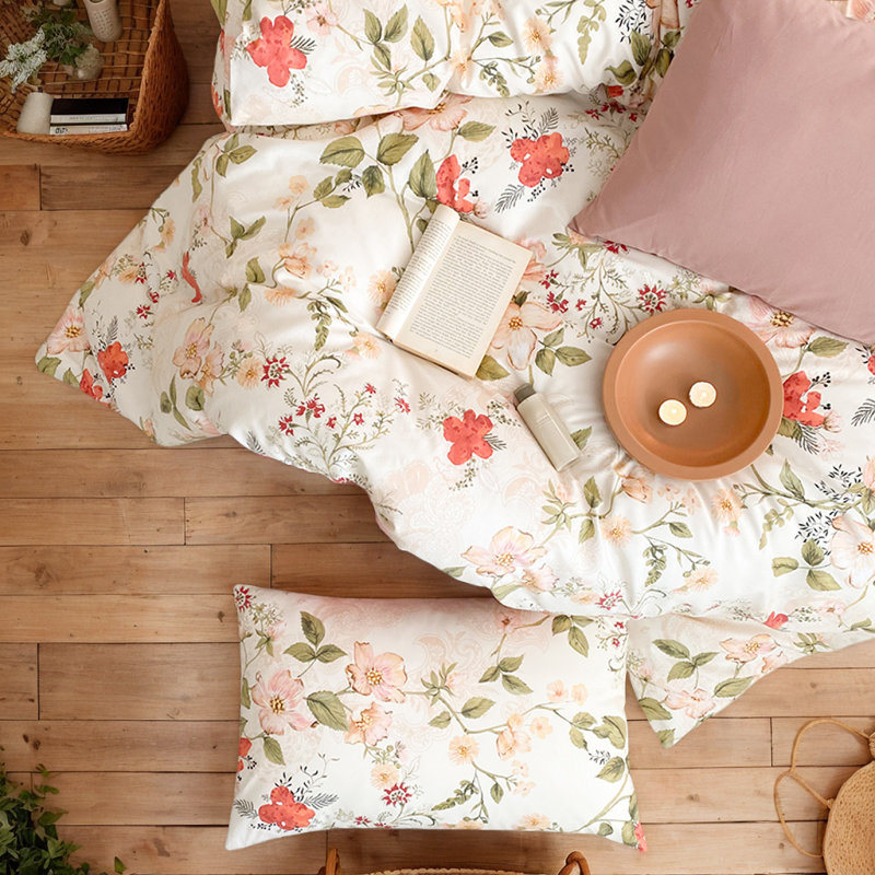 Floral Printed Bedding Set With, King Duvet Cover + 2 Pillowcases